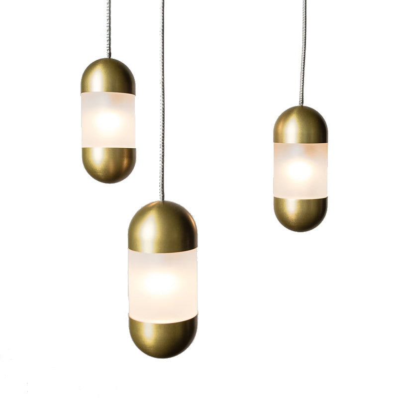 Stylish Brass Pill Pendant Light With Frosted Glass Shade - Modern Hanging Ceiling