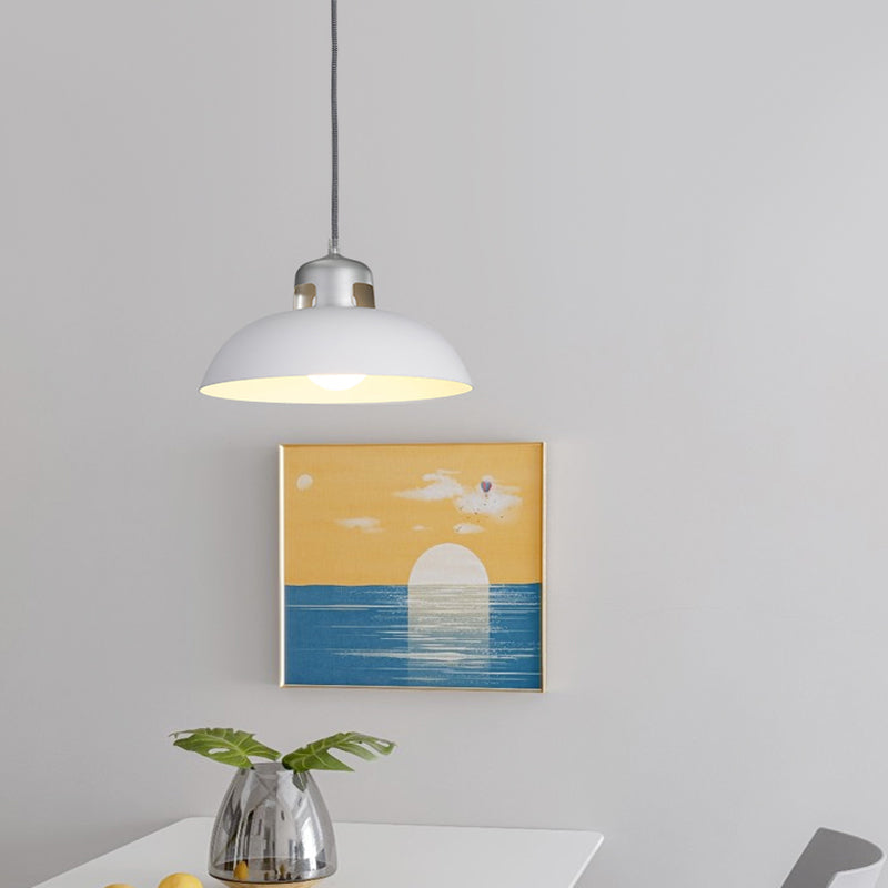 Vintage 1-Light Metal Dome Pendant Lamp In Black/Grey/White For Dining Room White