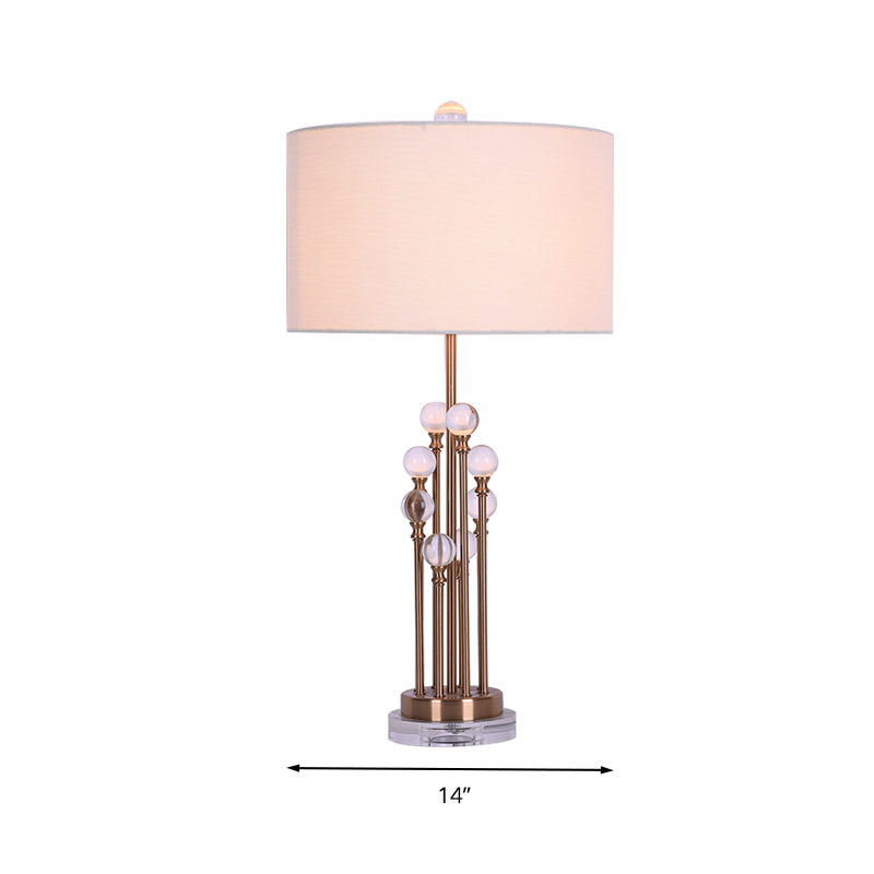 White Round Fabric Night Lamp With Crystal Accent - Cozy Bedroom Nightstand Light
By Simplifying