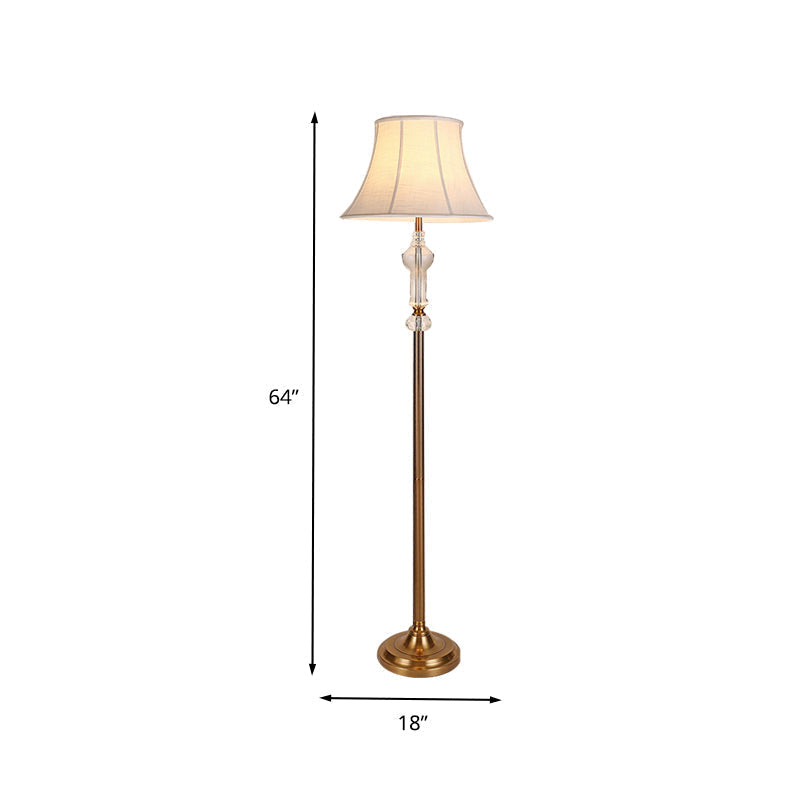Rustic Style Standing Lamp With Crystal Accent: Fabric White Reading Floor Light