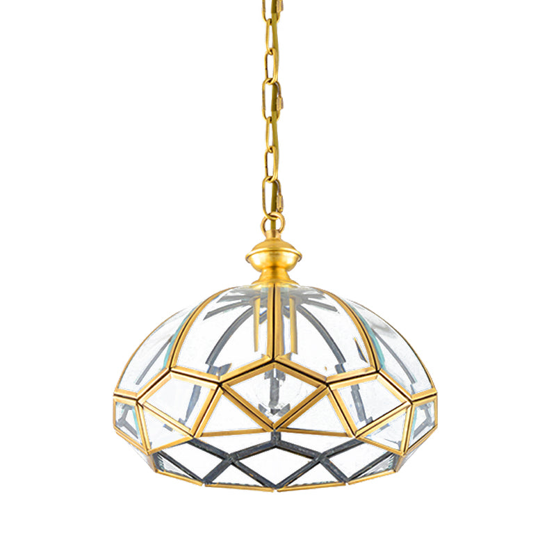 Modern Gold Multifaceted Drop Pendant Lamp - Clear Glass Ceiling Light For Dining Room