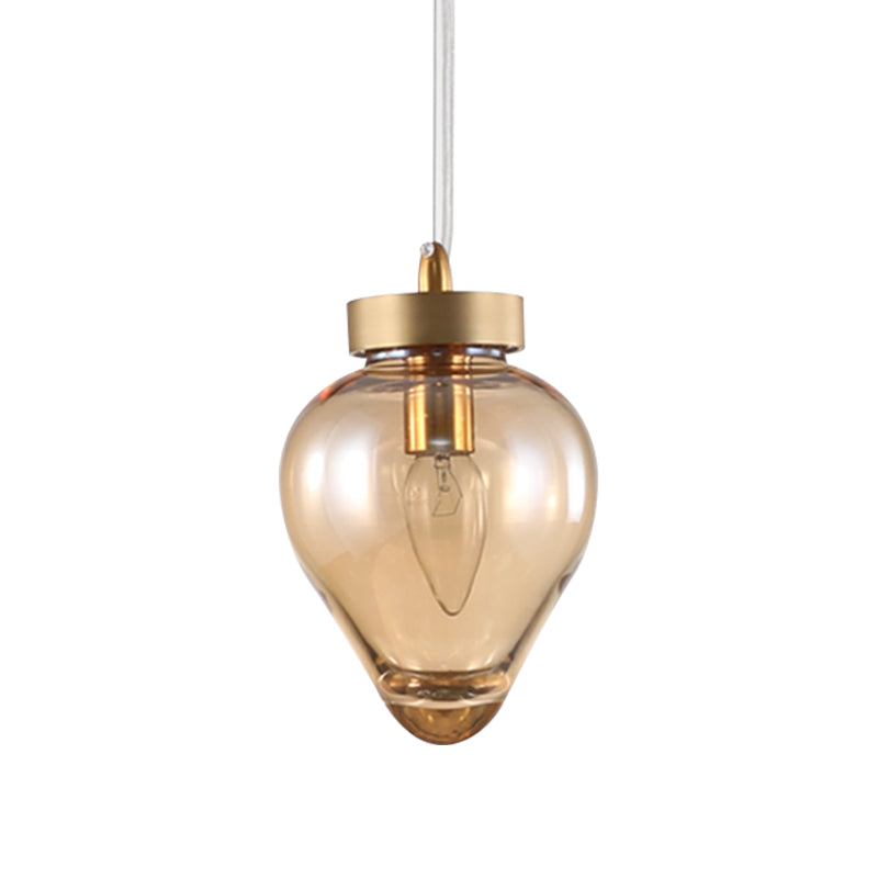 Modern Amber Glass Pendant With Gold Urn Design - Perfect For Dining Room Lighting
