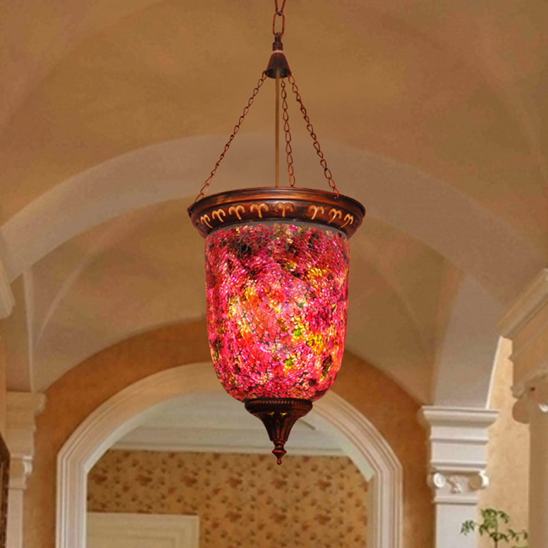 Vintage Cut Glass Red Hanging Light Urn Pendant - Perfect For Hallway