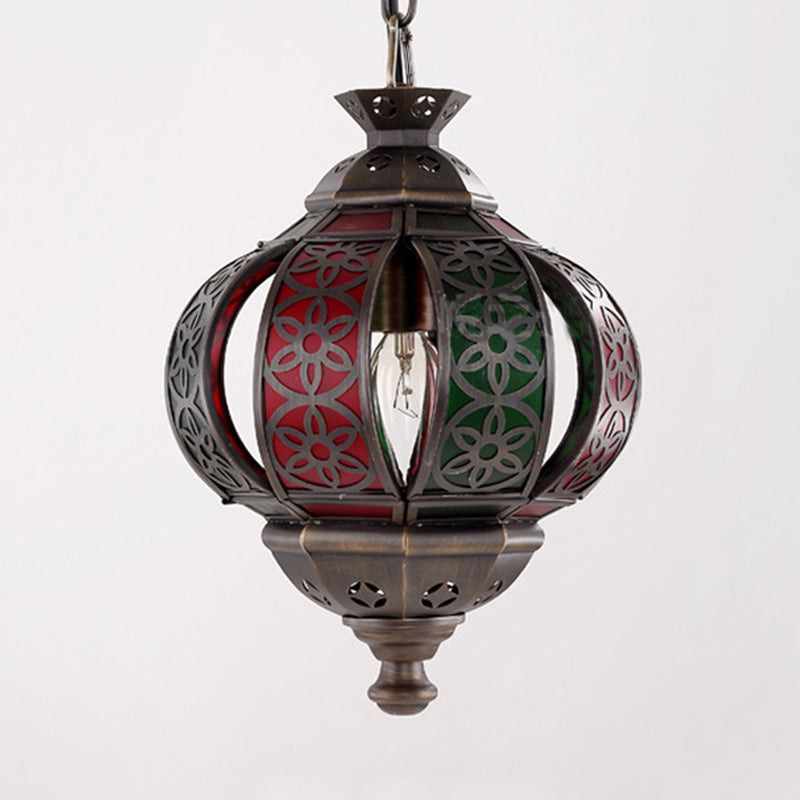 Bronze Laser Cut Pendant Light - Traditional Metal 1-Head Suspended Lighting Fixture
