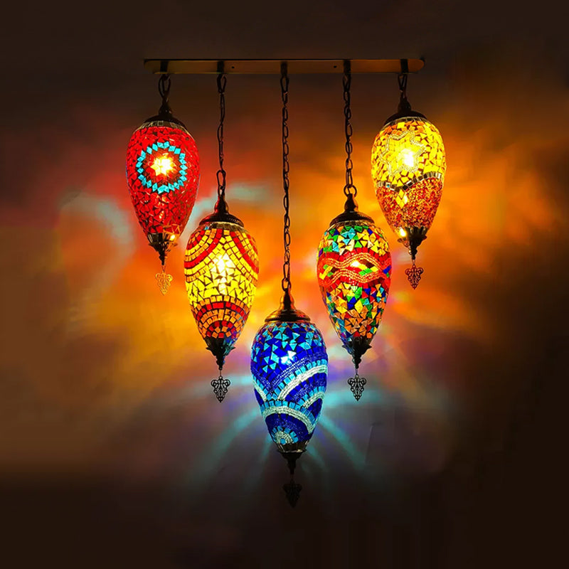 Vintage Stained Glass Multi-Light Pendant Ceiling Lamp - Waterdrop Bedroom Décor 5 Heads