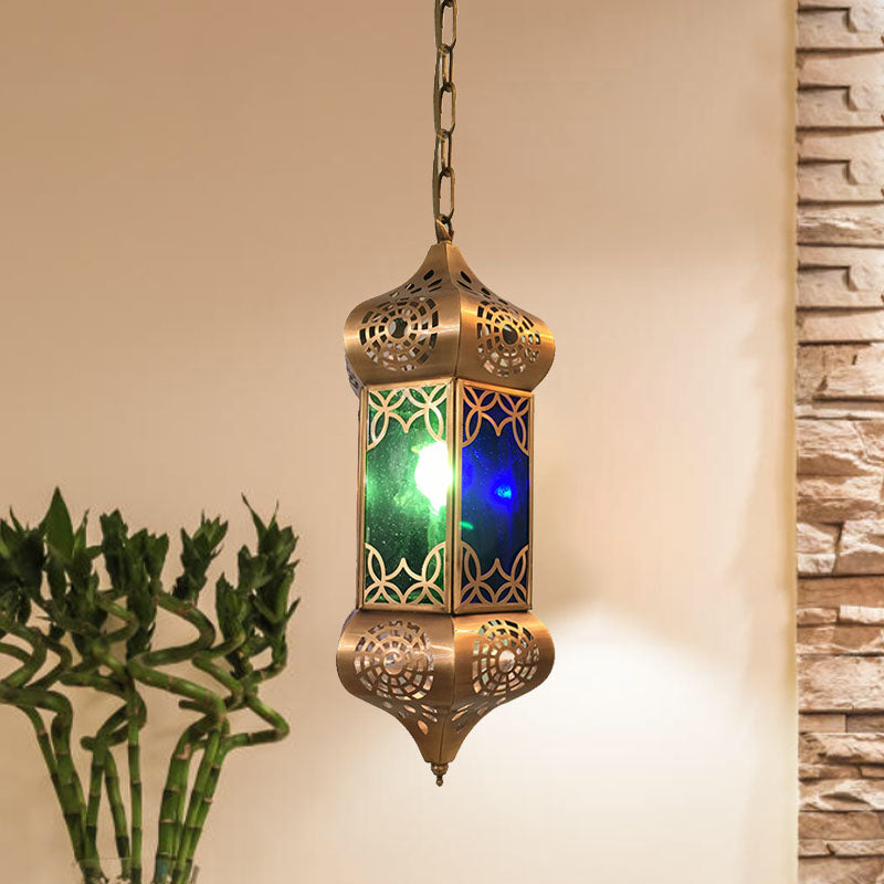 Retro Metal Hanging Lantern Light Kit - 1-Light Pendant Ceiling Lamp In Blue Ideal For Living Room