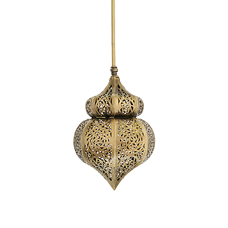 Vintage Brass Gourd Pendant Light For Restaurants - 1 Metal Ceiling Lamp