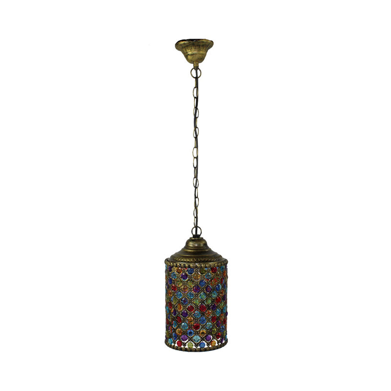 Vintage Bronze Cylinder Suspension Pendant Light For Living Room