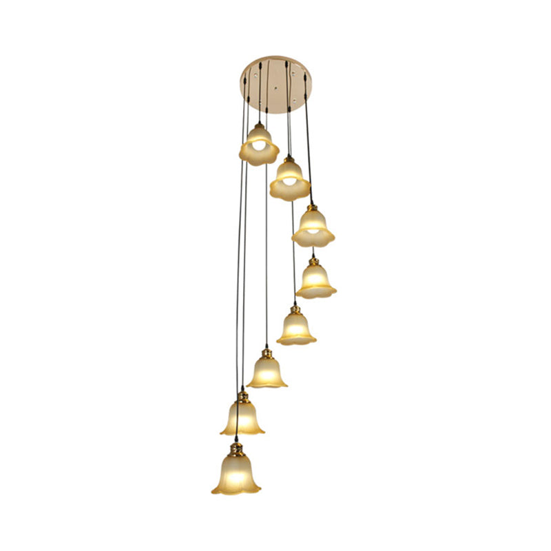 8-Head Ceiling Lamp: Contemporary Multi-Light Pendant With Floral White Glass Shade