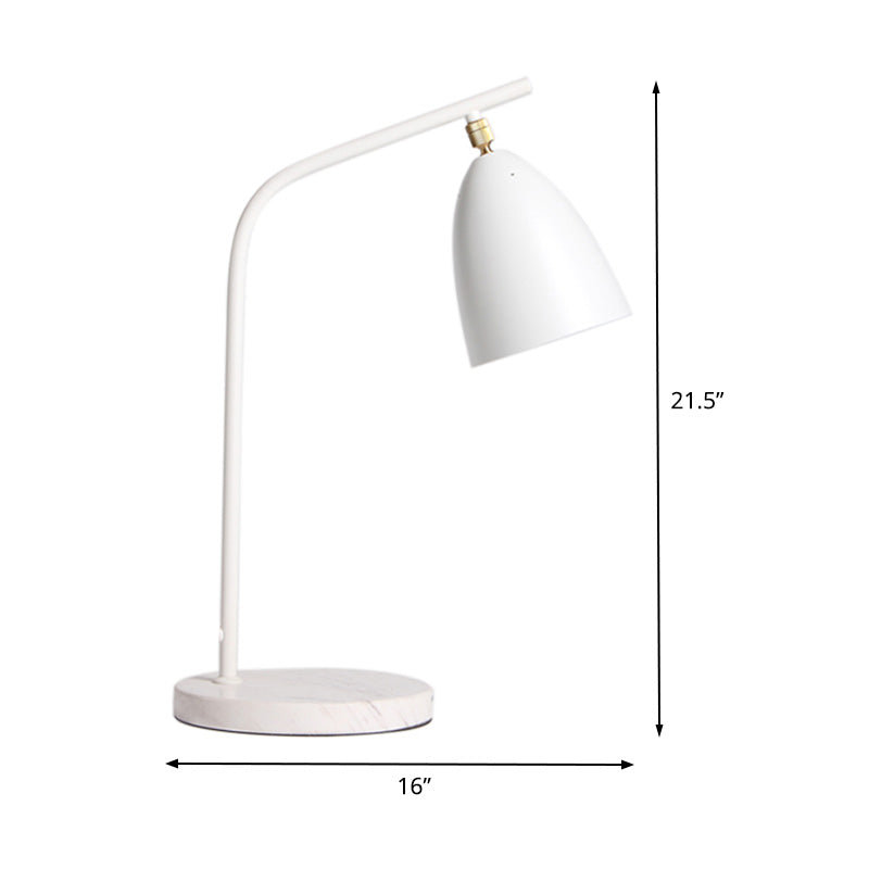 Modern Metal Bell Nightstand Lamp With Curvy Arm - White Led Reading Light