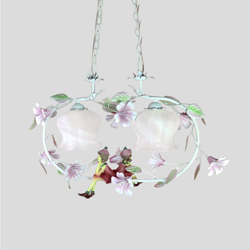 Modern White Glass Oval Hanging Chandelier - 2 Lights For Living Room Ceiling Pendant