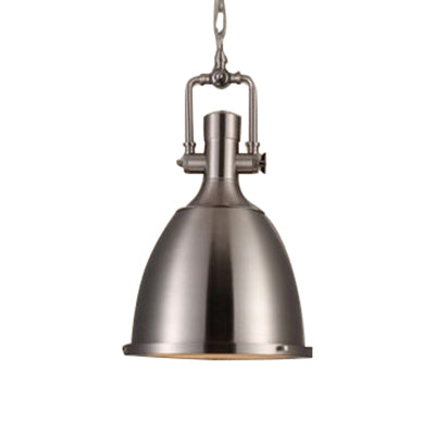 Industrial Nickel/Copper Pendant Lamp With Glass Diffuser - Hanging Metal Dome Ceiling Light Nickel