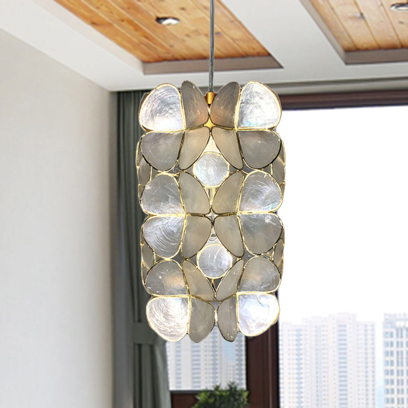 Cylinder Shell Pendant Light With Simple Silver Suspension - Ideal For Living Room