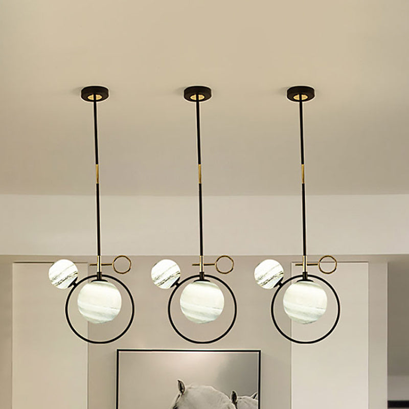 Contemporary Black Led Glass Pendant Light Fixture - 2 Lights For Living Room / B