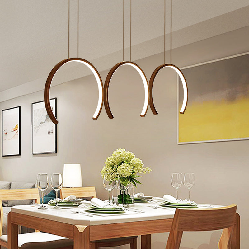 Simple Style Acrylic C-Shape Pendant Light In White/Coffee Led For Dining Room Ceiling Coffee