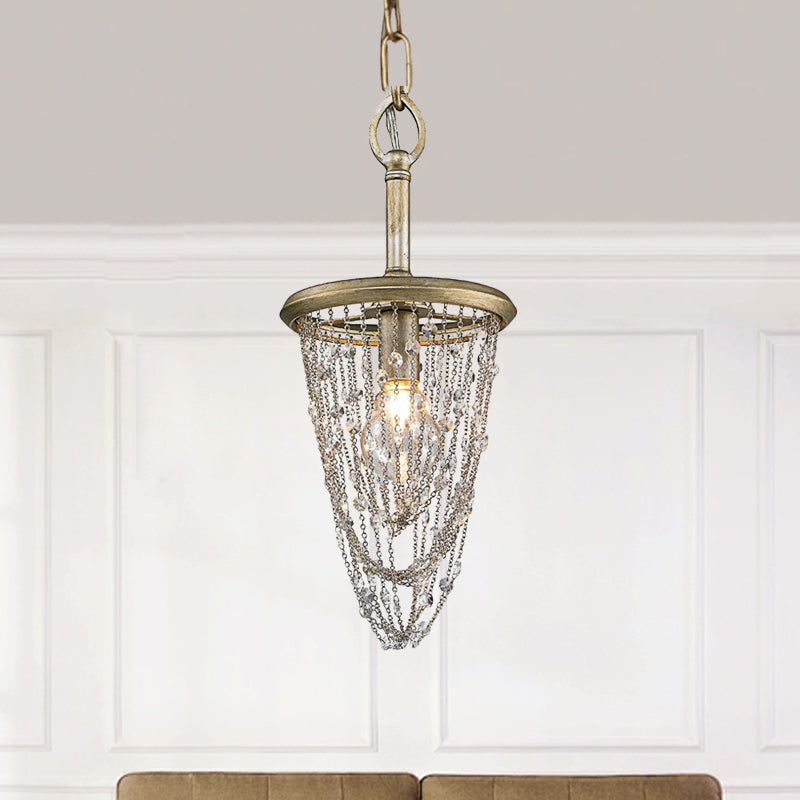 Gold Chandelier Light - Nordic Circular Metal Ceiling Fixture With Iron Mesh And Crystal Accent