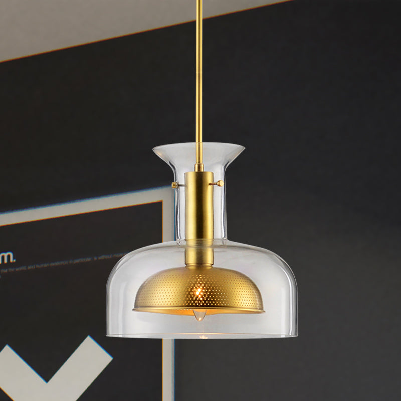 Simplicity Clear/Smoke Gray Glass Pot Suspension Pendant Light With Led Bulb For Kitchen Ceiling
