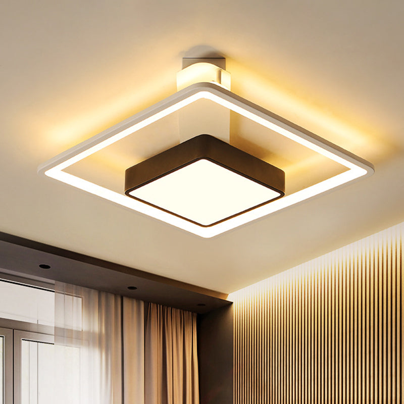 16/19.5 W Iron Square Flushmount Black & White Led Flush Mount Lighting - White/Warm Light