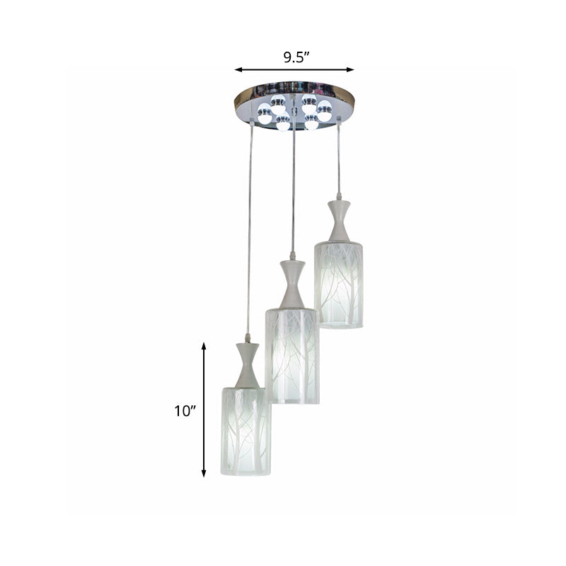 Contemporary White Pendant Lamp With 3-Cylinder Glass Shades - Perfect For Dining Rooms