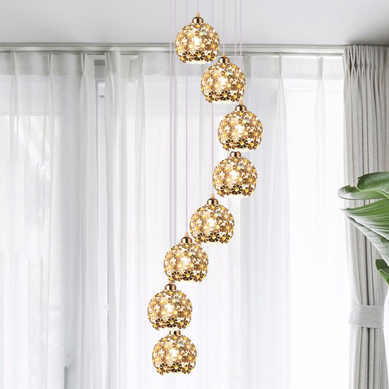 Modernist Silver Ceiling Light With Amber Crystal Accent 5/8 Heads Multi Hanging Lamp Kit 8 /