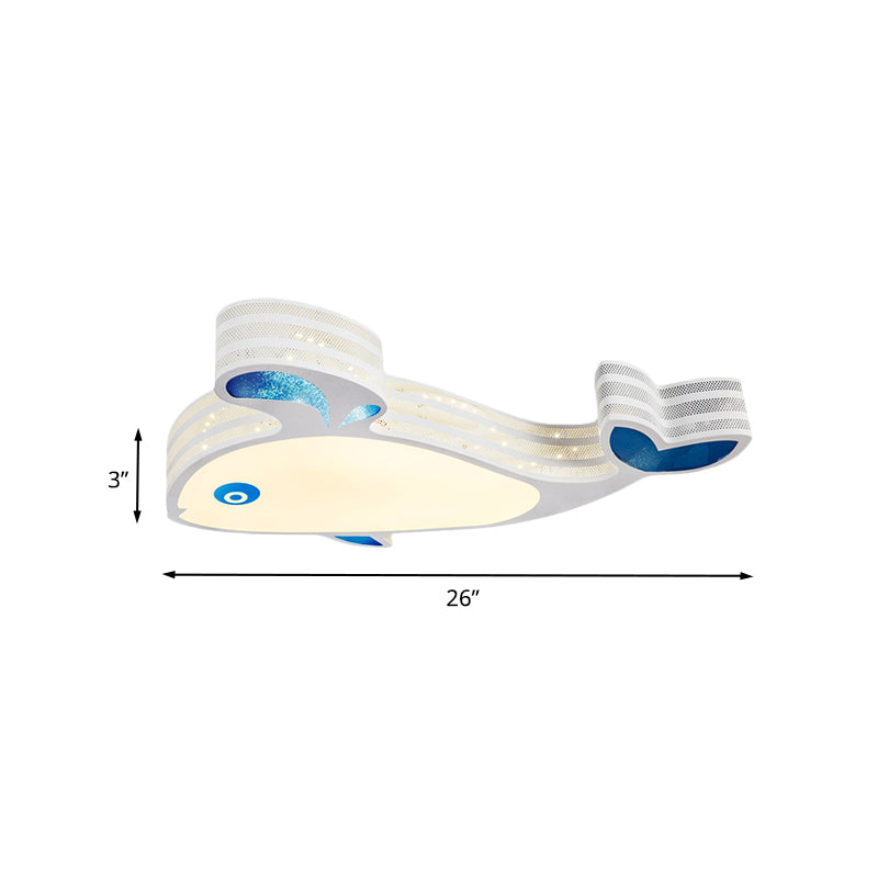 Cartoon Whale Pierced Flush Mount Kids Metal White Led Ceiling Lighting For Children Bedroom