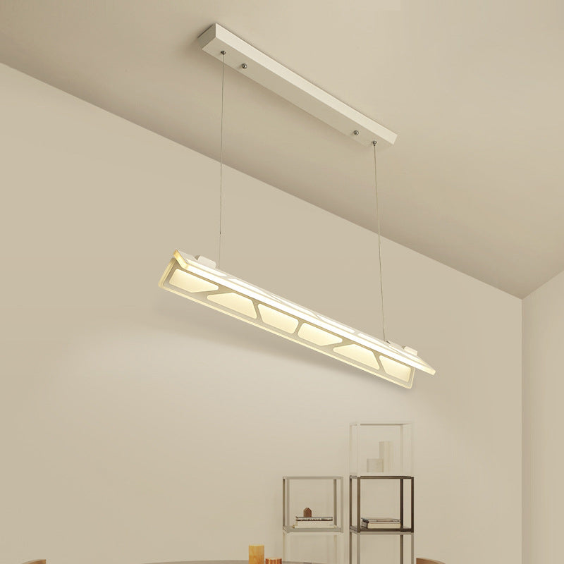 Modern White/Brown Linear Office Pendant Light 31.5 Wide - Acrylic Led Ceiling Fixture White