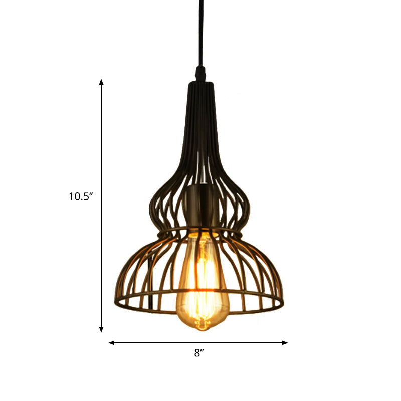 Rustic Black Gourd Pendant Lamp Stylish Loft Metal Hanging Light For Restaurants (1 Light)