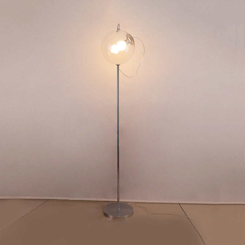 Contemporary Black Globe Floor Lamp- 1 Light Clear Glass Standing For Living Room