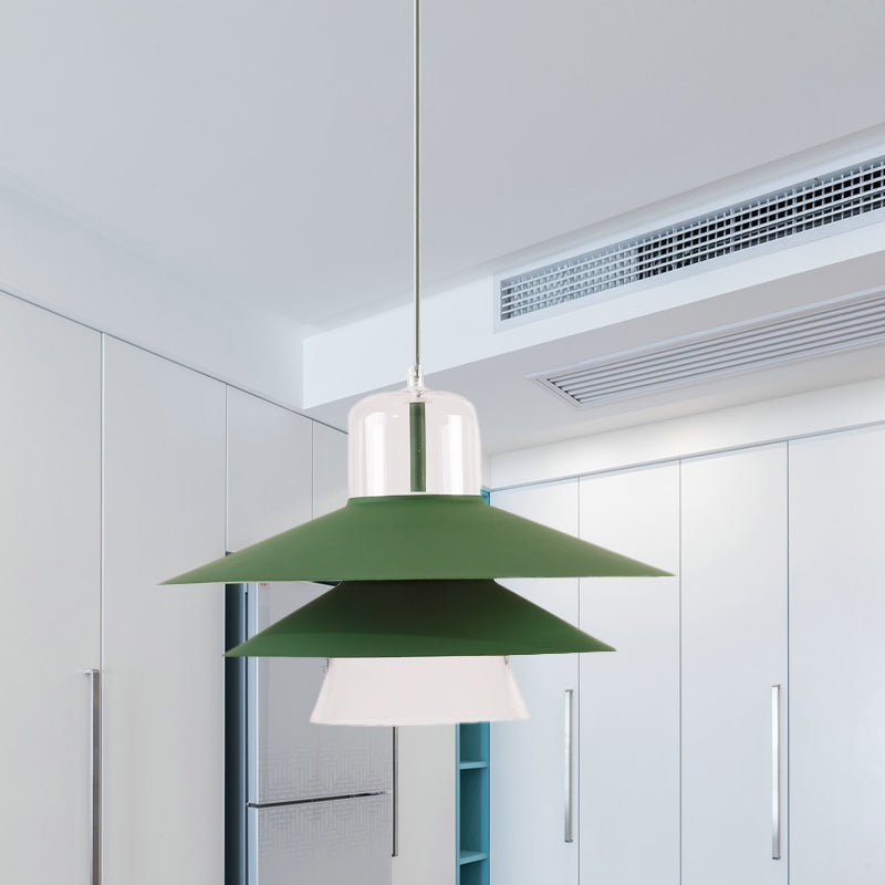 Nordic Style Tiered Cone Shade Pendant Light - Metal And Glass Gray/White/Red 1-Light Hanging