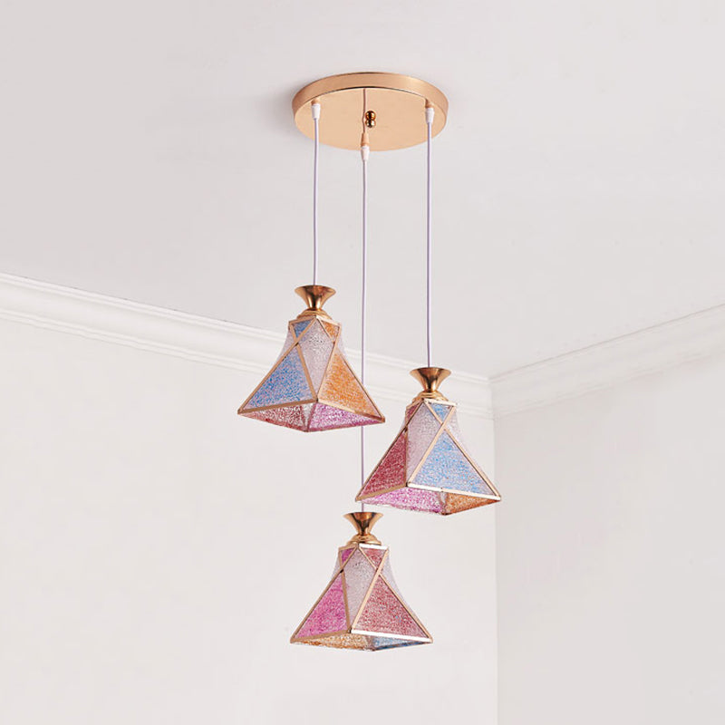 Modern 3-Head Rose Gold Pendant Lamp With Pink Glass Shades For Dining Room