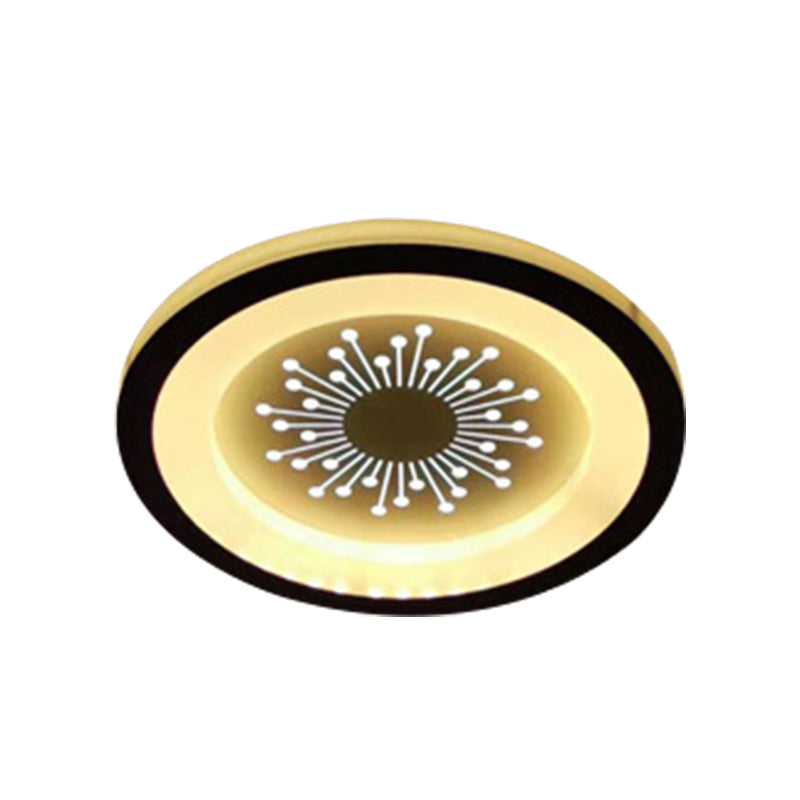 Modern Black Acrylic Led Flush Mount Lamp With Dandelion Pattern