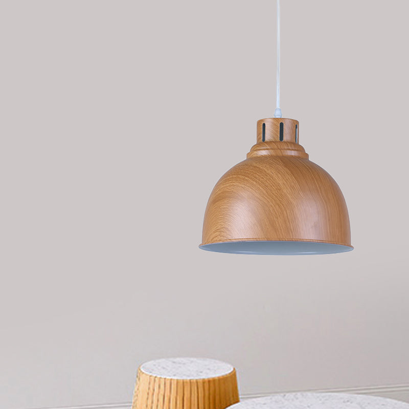 Vintage Aluminum Brown Pendant Light With Domed Shade - Perfect For Dining Room Lighting