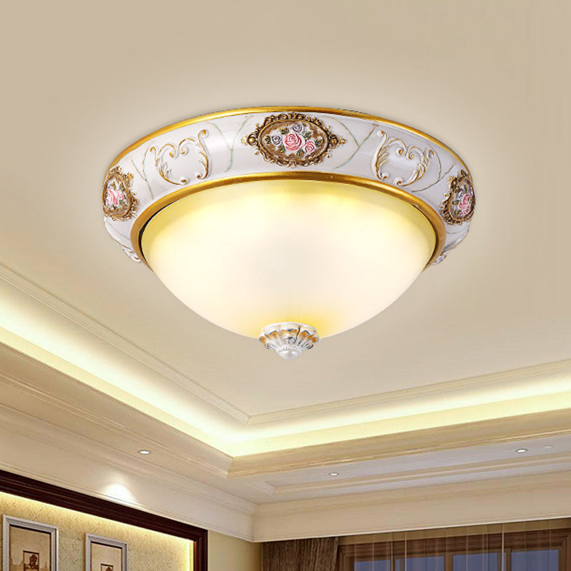 Korean Countryside Led Bedroom Flush Lamp White Glass Dome 12/16 Width / 16