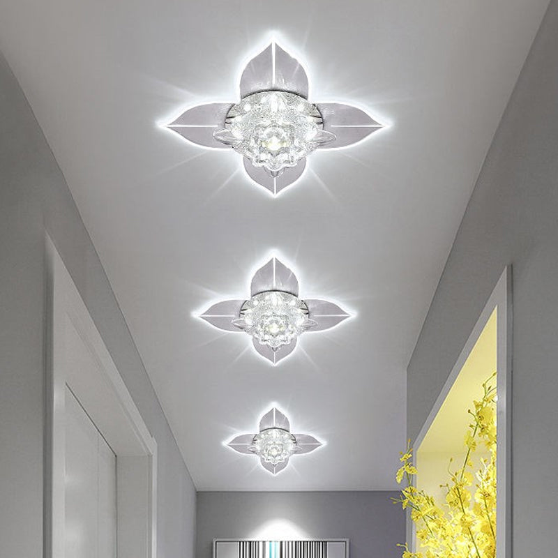 Modernist Led Crystal Ceiling Flush Light In White With Leaf Design And Multi-Color Options / Warm