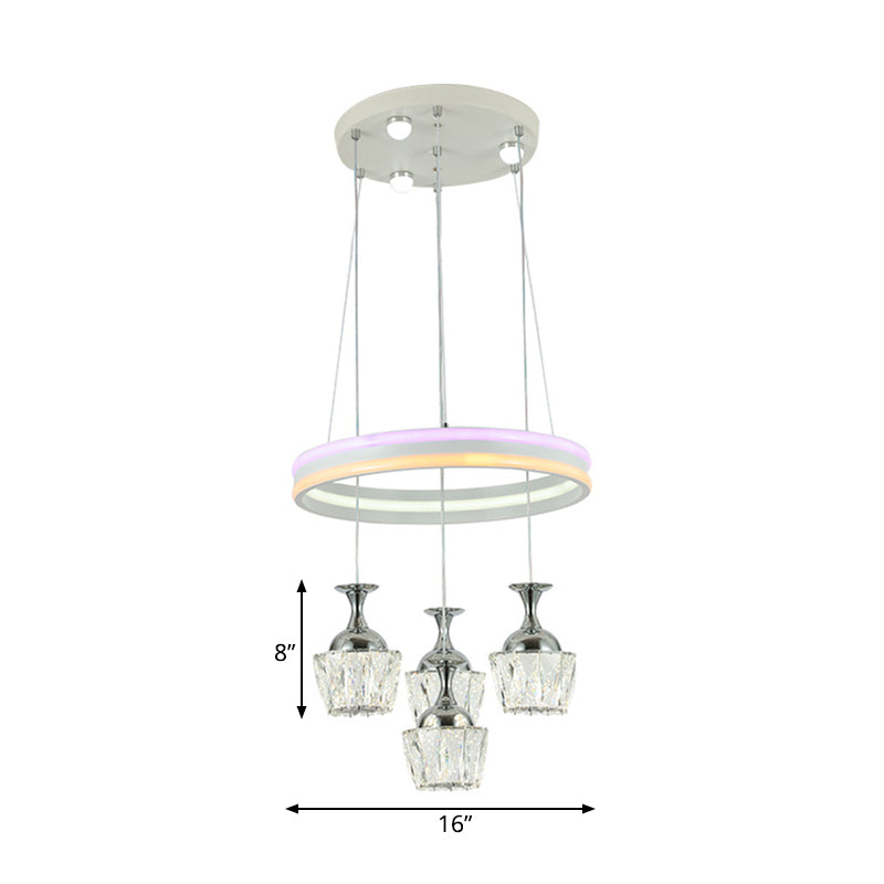 Sleek Led Cluster Pendant Ceiling Lamp: Simple Living Room Hoop Design With Clear Faceted Wine Glass