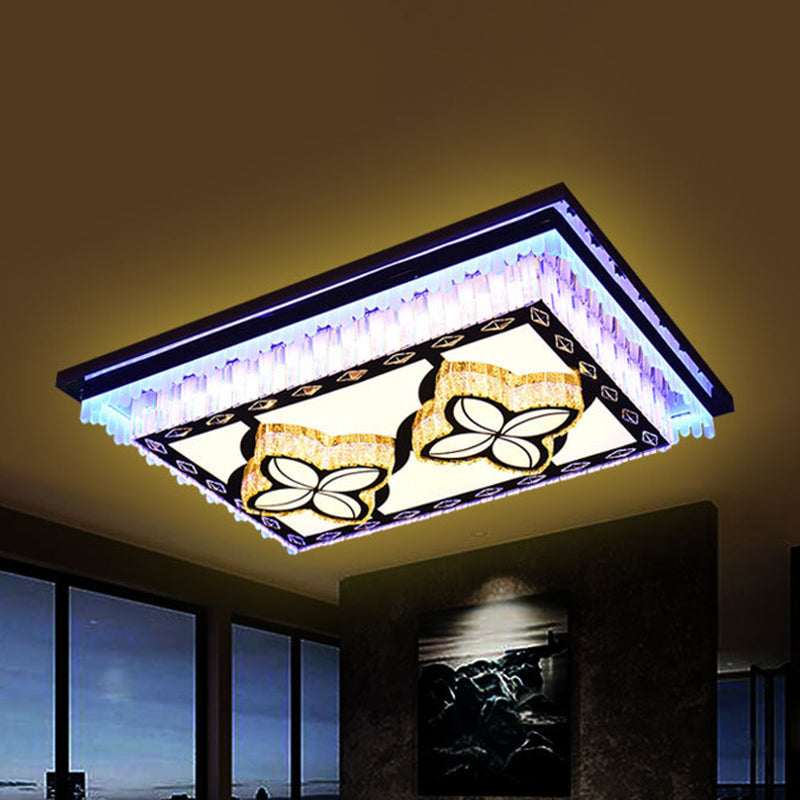 Modern Led Ceiling Light With Clear Crystal Rectangle Design And Nature-Inspired Patterns /