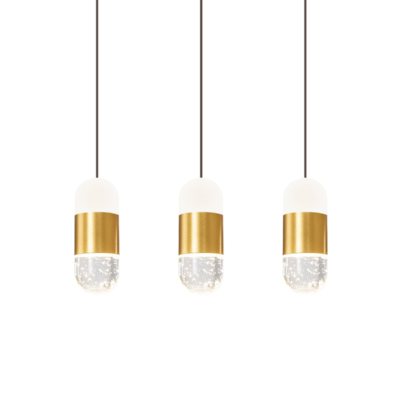 Minimalist Brass Cluster Pendant Light With Seedy Crystal Capsule - Perfect For Dining Room