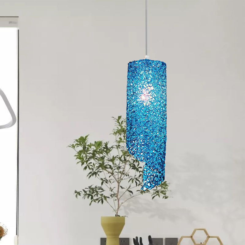 Cylinder Hanging Light With Silver Brown And Blue Finish - Contemporary Aluminum Wire Pendant