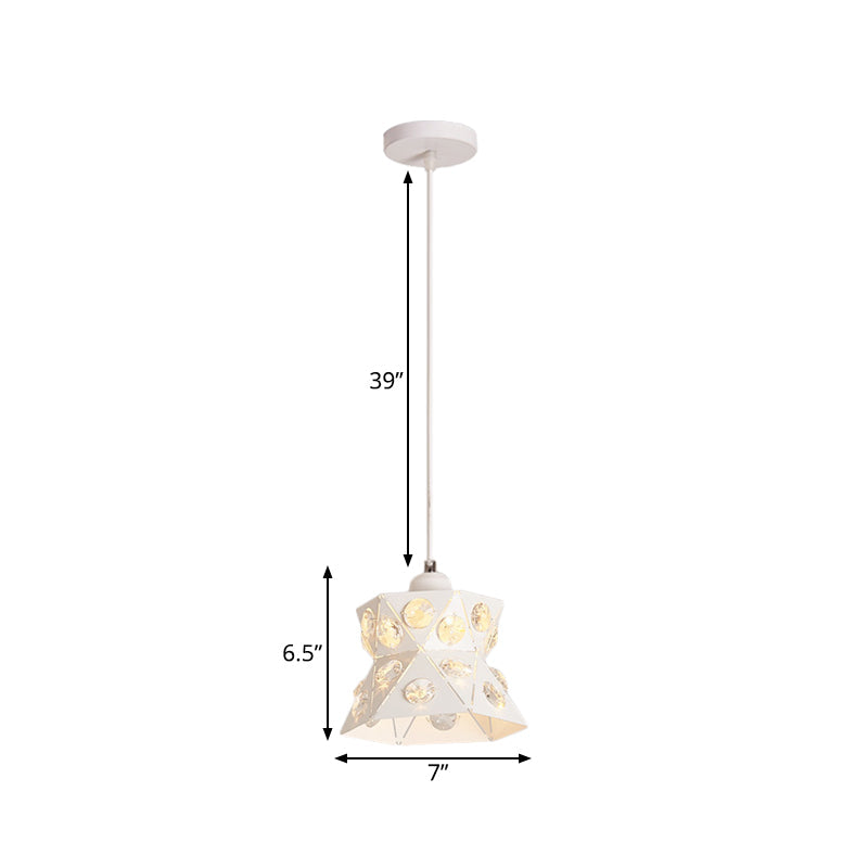 Modern White Iron 1-Light Hourglass Ceiling Pendant With Crystal Accents - Perfect For Restaurants