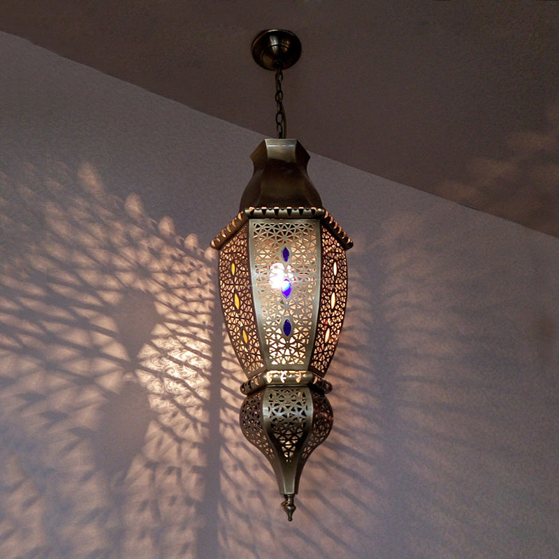 Rustic Metal Pendant Light With Arabian Urn-Shaped Design