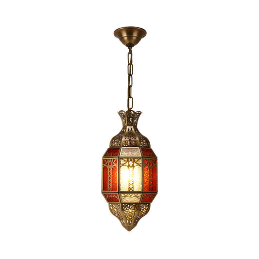 1-Bulb Brass Suspension Lamp - Arab Metal Lantern Ceiling Fixture For Restaurants