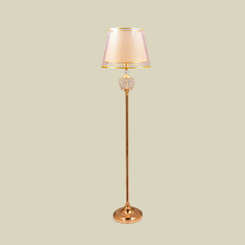 Vintage Standing Floor Lamp With Gold Double Cone Fabric Shade - 1-Light Chamber Reading