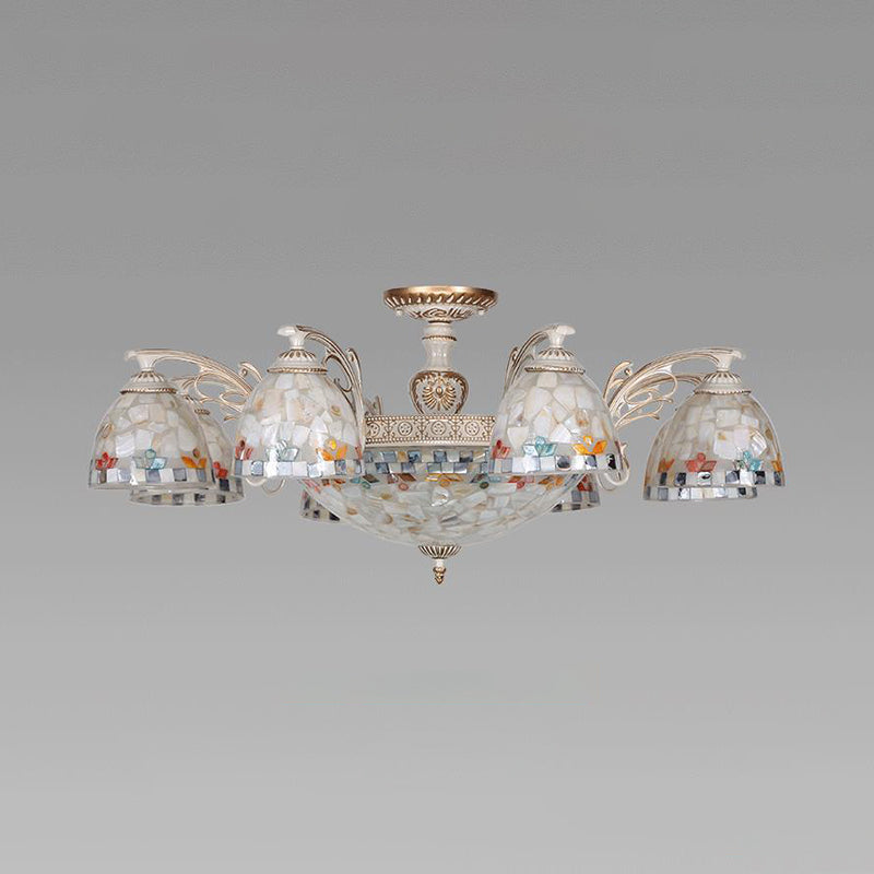 Vintage Multi Light Ceiling Lamp With Bowl Hanging Chandelier And Shelly Shade - Ideal For Living