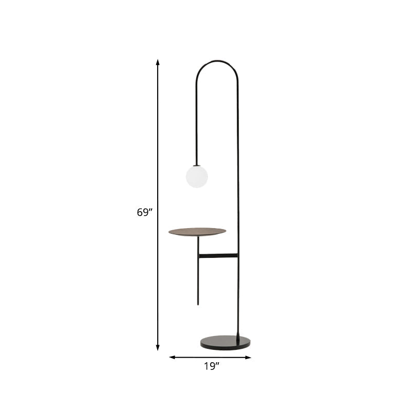 Minimalist Black Iron Stand Desk Lamp With White Glass Shade