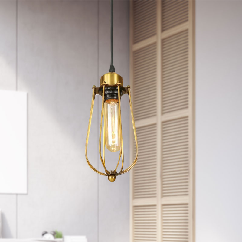 Vintage Retro Metallic Brass Wire Guard Ceiling Pendant Light - 1 Hanging Fixture For Living Room