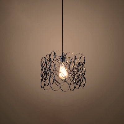 Sleek Industrial Wire Ring Design Hanging Light With 1 Bulb Metal Pendant Lamp In Black