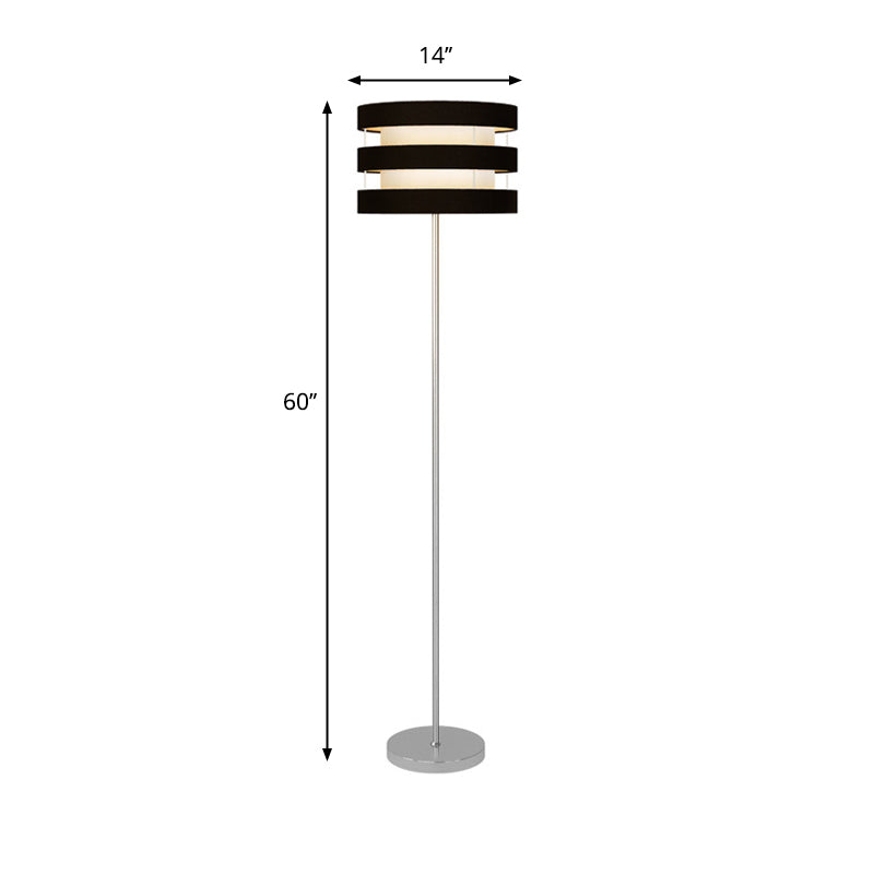 Modern Drum Cage Metal Floor Light - Black Finish 1-Light Reading Lamp With Fabric Shade
