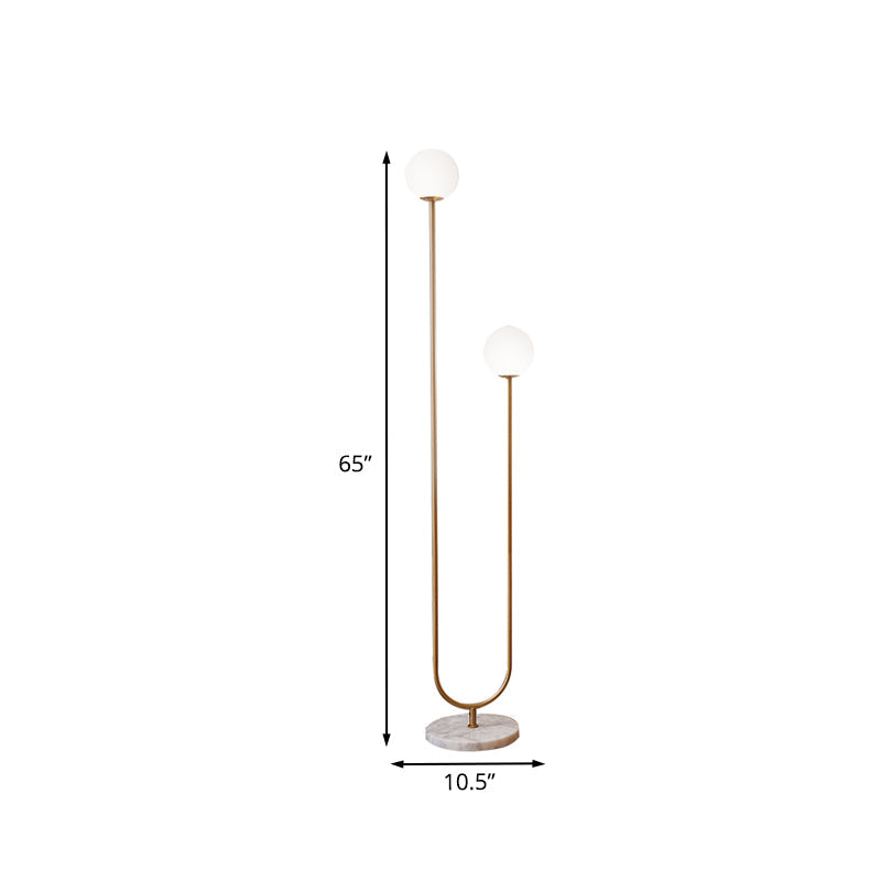 Modern Metal Led Floor Reading Lamp With Gold Stand And Glass Shade