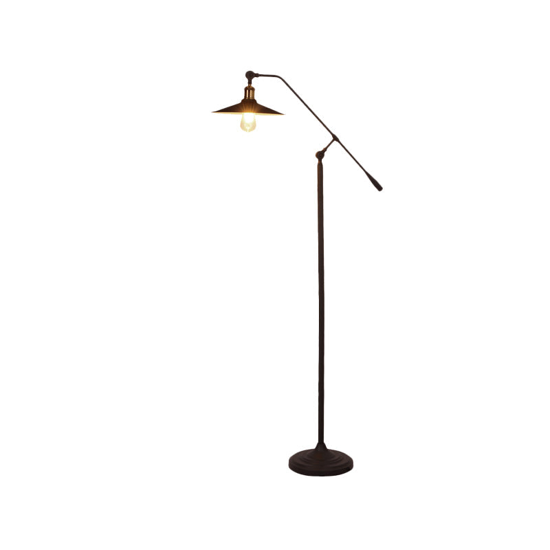 Nordic Single Bulb Metallic Cone Floor Lamp With Swing Arm And Black Finish Stand
Or
Swing