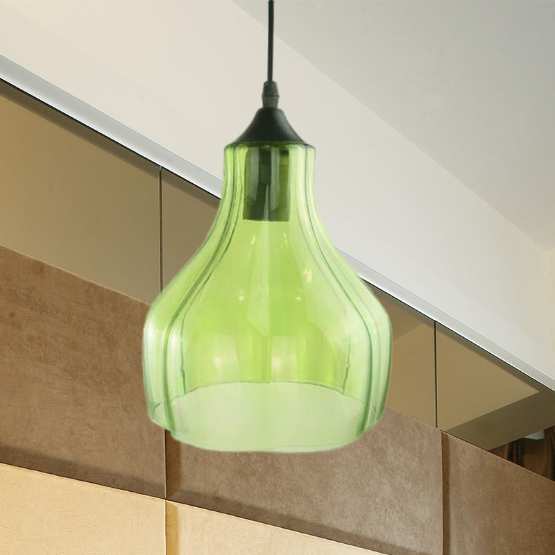 Contemporary Glass Gourd Suspension Pendant - 1 Light Black Hanging Lamp For Restaurants